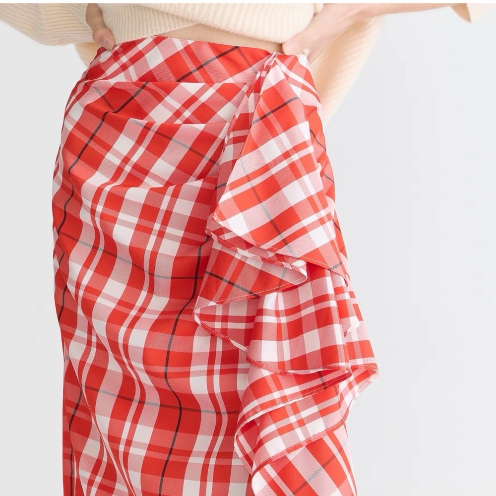 J. Crew | Red and white plaid | Collection | Ruffle | Skirt | 4